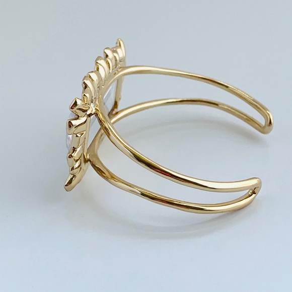 ALEXIS BITTAR • NEW Gold & white Oversized Crystal Framed Baguette Cuff Bracelet - Picture 8 of 13